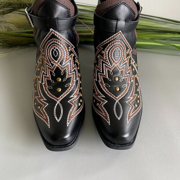 Western Cutout Studded Stitched Ankle Bootie Fits Sz 10 - Picture 6 of 10